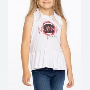 CHASER EUC SZ 5 DEF LEPPARD RUFFLE PEPLUM TANK WHITE